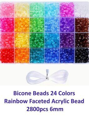 Bicone Beads 24 Colors  Rainbow Faceted Acrylic Bead  2800pcs 6mm